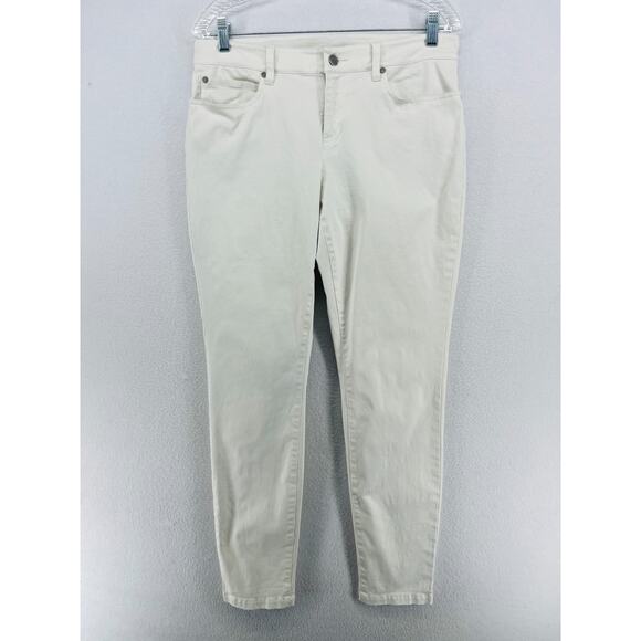 EILEEN FISHER Jeans 10 Organic Cotton Stretch Denim Slim Ankle Bone White - Picture 1 of 15